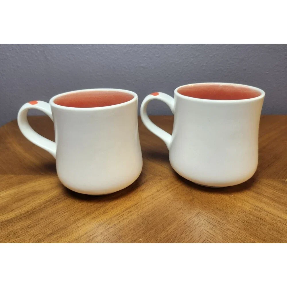 2- Williams Sonoma Ceramic White & Red Coffee Mug Hug In A Mug‎ Red Heart SET